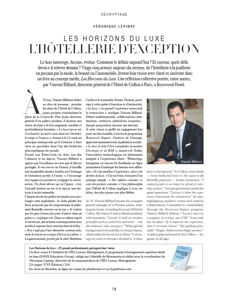 Article paru dans DREAMS - Les Horizons du Luxe - L'hôtellerie d'exception